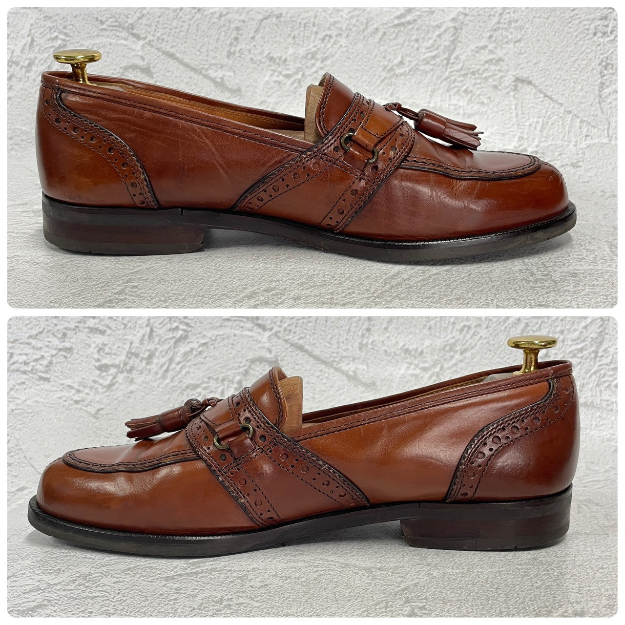 Yves Saint Laurent イヴ・サンローラン タッセルローファー サドル ブローグ 茶 ブラウン 25cm EEE【W3396】