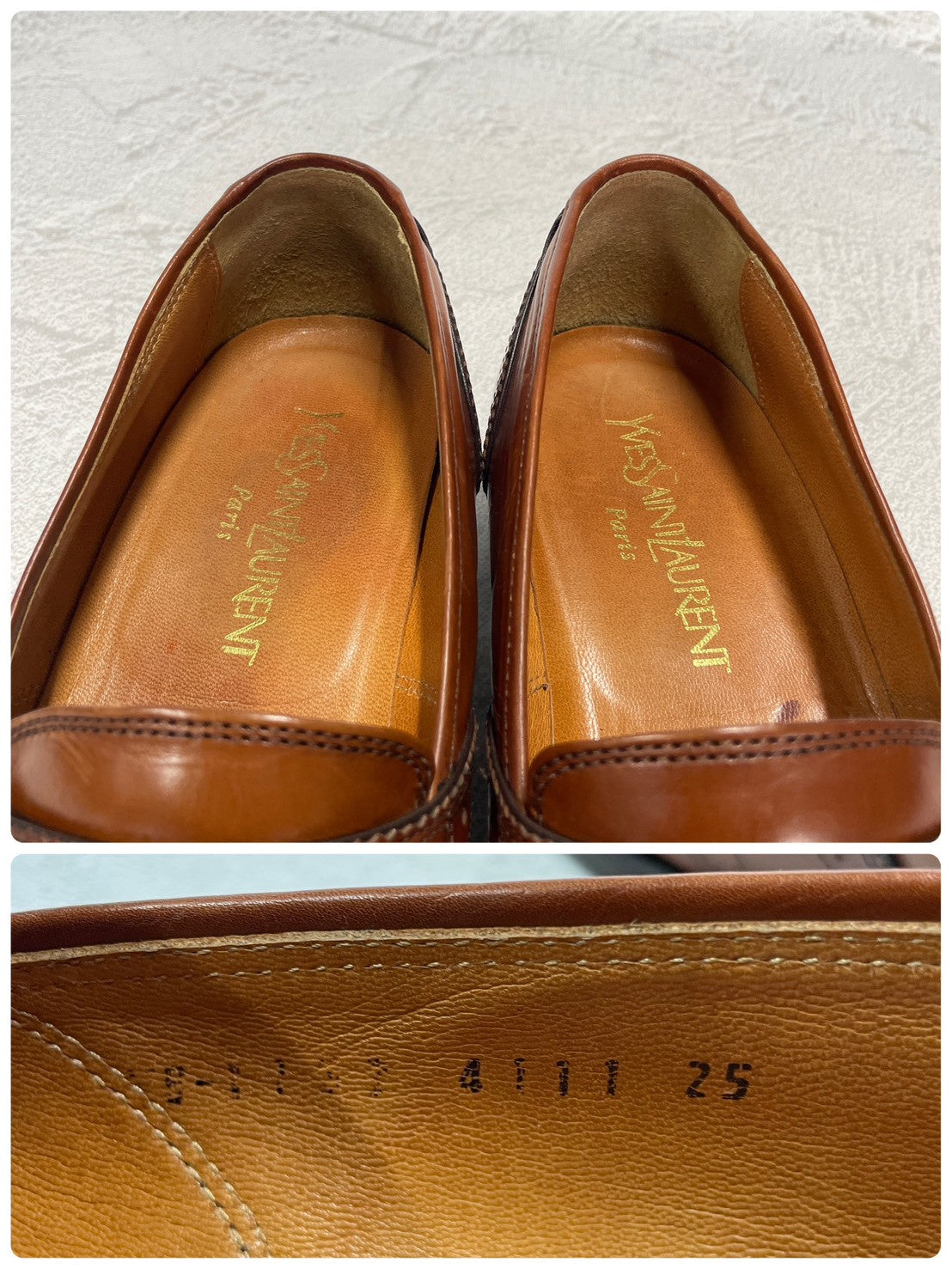 Yves Saint Laurent イヴ・サンローラン タッセルローファー サドル ブローグ 茶 ブラウン 25cm EEE【W3396】