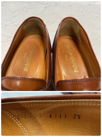 Yves Saint Laurent イヴ・サンローラン タッセルローファー サドル ブローグ 茶 ブラウン 25cm EEE【W3396】