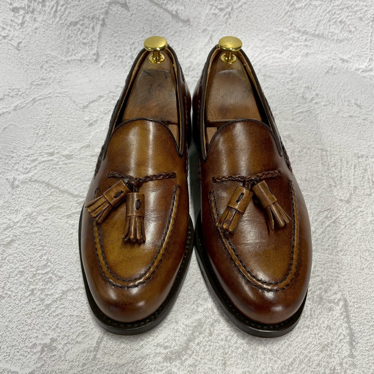 【美品】Berwick バーウィック 4340 タッセルローファー レザーソール 茶 ブラウン UK5.5 / 24.5cm【W3397】