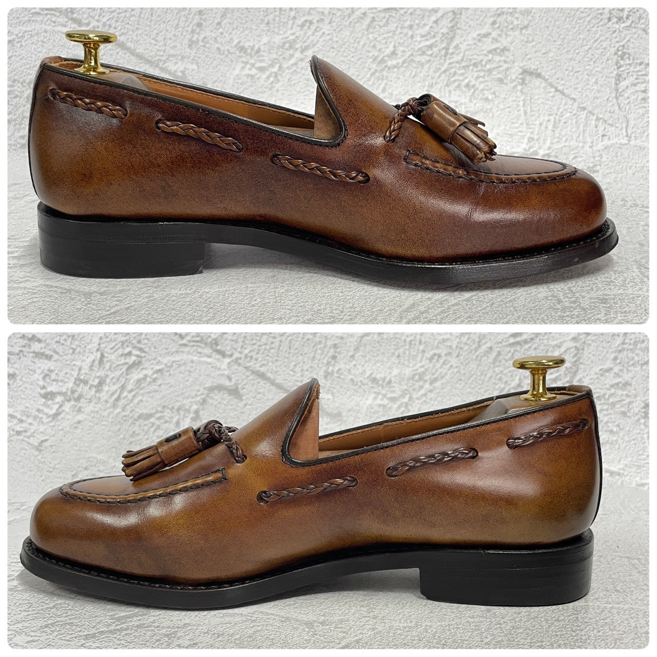 【美品】Berwick バーウィック 4340 タッセルローファー レザーソール 茶 ブラウン UK5.5 / 24.5cm【W3397】