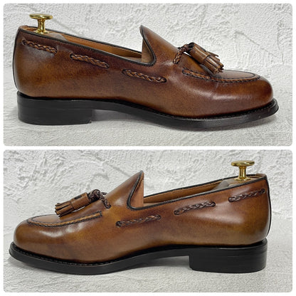 【美品】Berwick バーウィック 4340 タッセルローファー レザーソール 茶 ブラウン UK5.5 / 24.5cm【W3397】