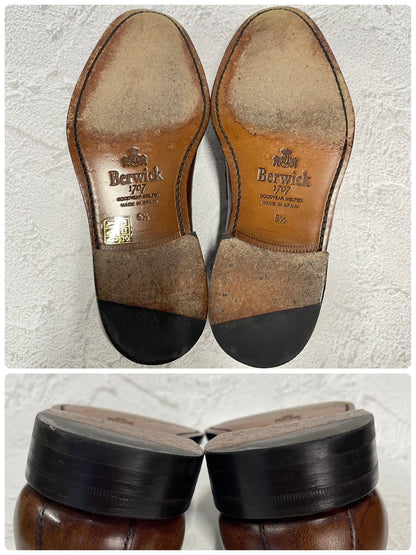 【美品】Berwick バーウィック 4340 タッセルローファー レザーソール 茶 ブラウン UK5.5 / 24.5cm【W3397】