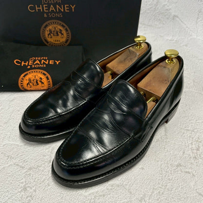 【リフト交換済み】JOSEPH CHEANEY&SONS ジョセフチーニーアンドサンズ HUDSON ハドソン コインローファー ハーフサドル 黒 ブラック UK6 / 24.5〜25.0cm【W3402】