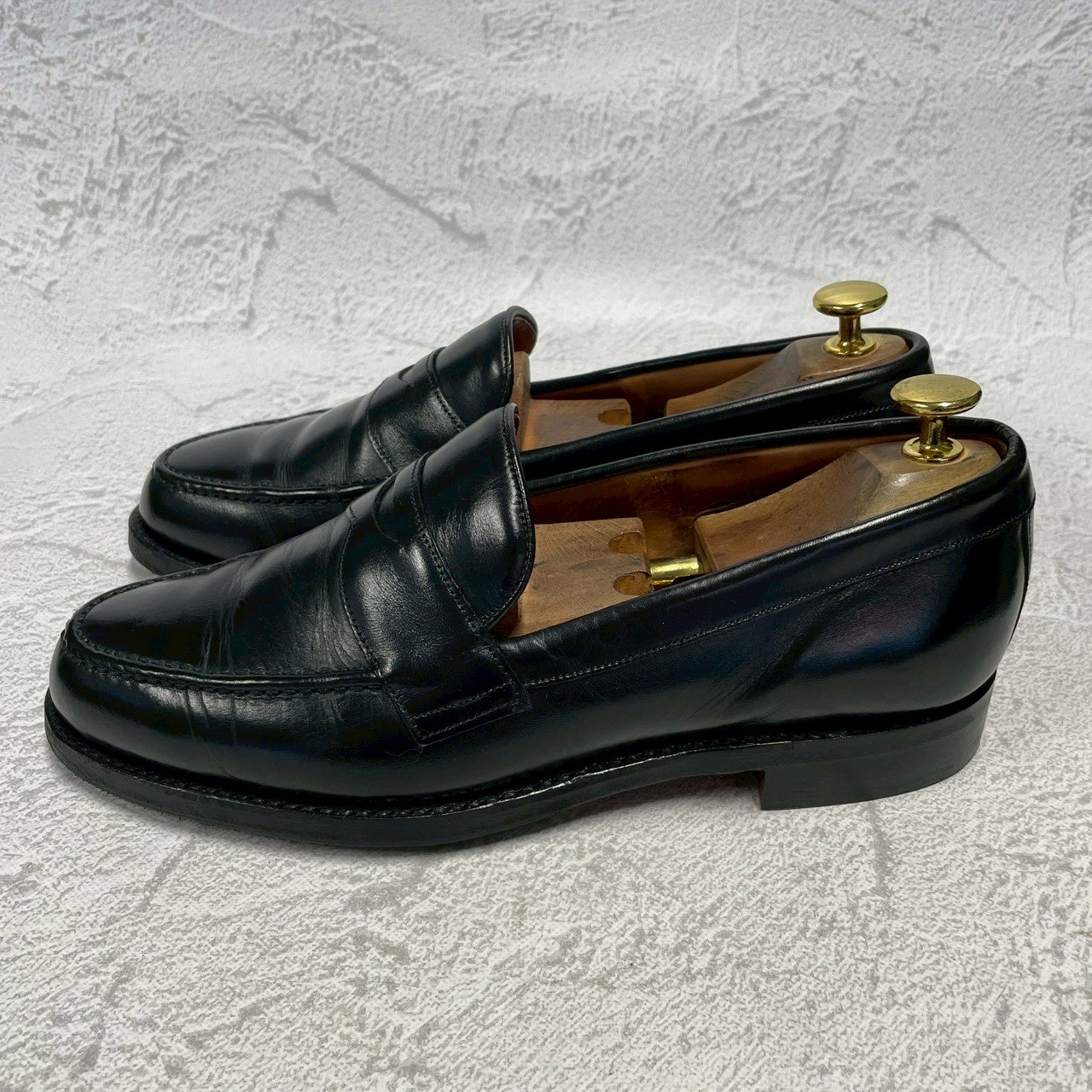 【リフト交換済み】JOSEPH CHEANEY&SONS ジョセフチーニーアンドサンズ HUDSON ハドソン コインローファー ハーフサドル 黒 ブラック UK6 / 24.5〜25.0cm【W3402】