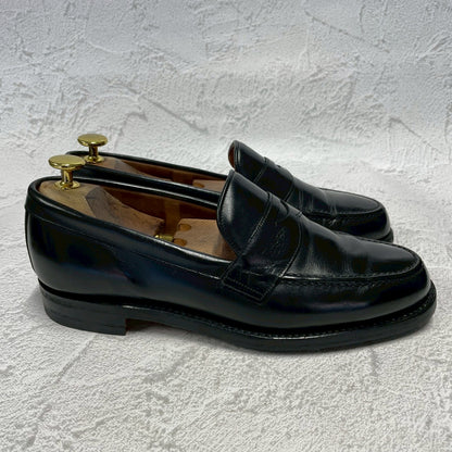 【リフト交換済み】JOSEPH CHEANEY&SONS ジョセフチーニーアンドサンズ HUDSON ハドソン コインローファー ハーフサドル 黒 ブラック UK6 / 24.5〜25.0cm【W3402】