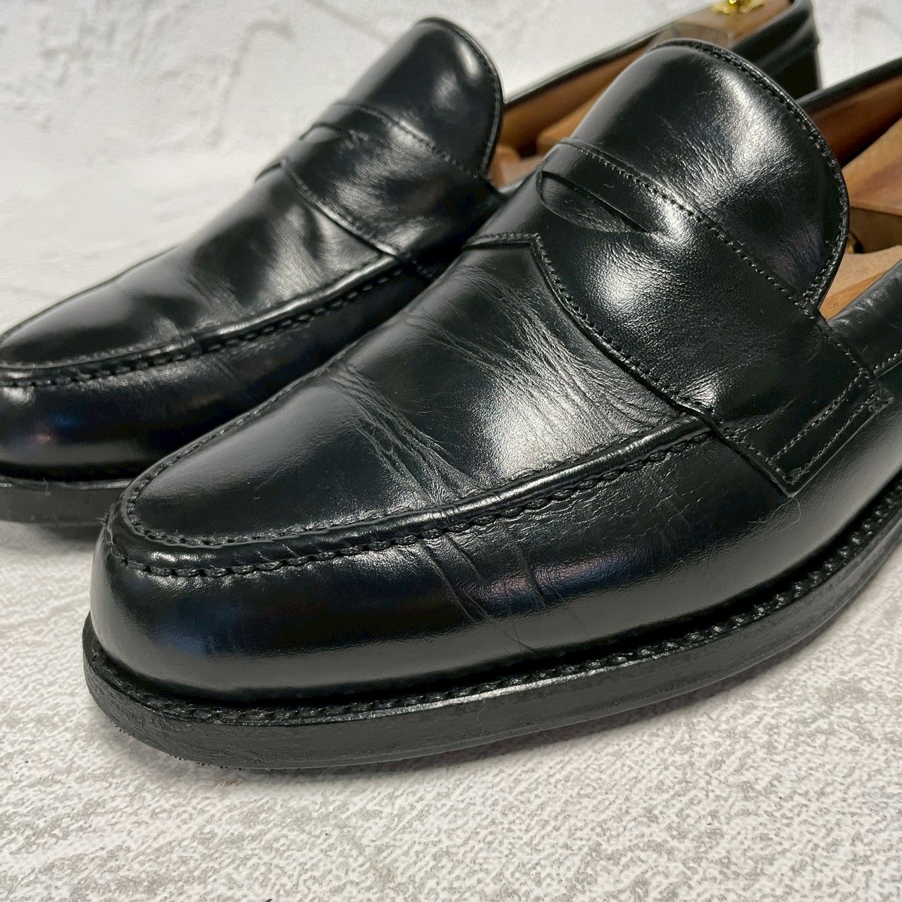 【リフト交換済み】JOSEPH CHEANEY&SONS ジョセフチーニーアンドサンズ HUDSON ハドソン コインローファー ハーフサドル 黒 ブラック UK6 / 24.5〜25.0cm【W3402】