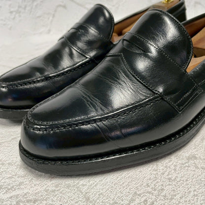 【リフト交換済み】JOSEPH CHEANEY&SONS ジョセフチーニーアンドサンズ HUDSON ハドソン コインローファー ハーフサドル 黒 ブラック UK6 / 24.5〜25.0cm【W3402】