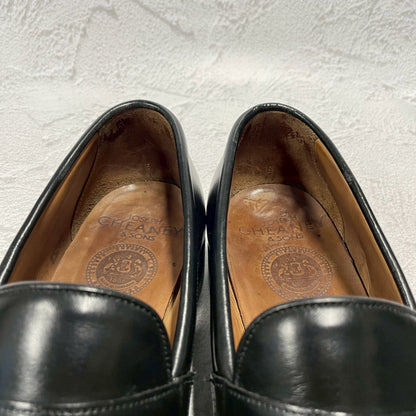 【リフト交換済み】JOSEPH CHEANEY&SONS ジョセフチーニーアンドサンズ HUDSON ハドソン コインローファー ハーフサドル 黒 ブラック UK6 / 24.5〜25.0cm【W3402】