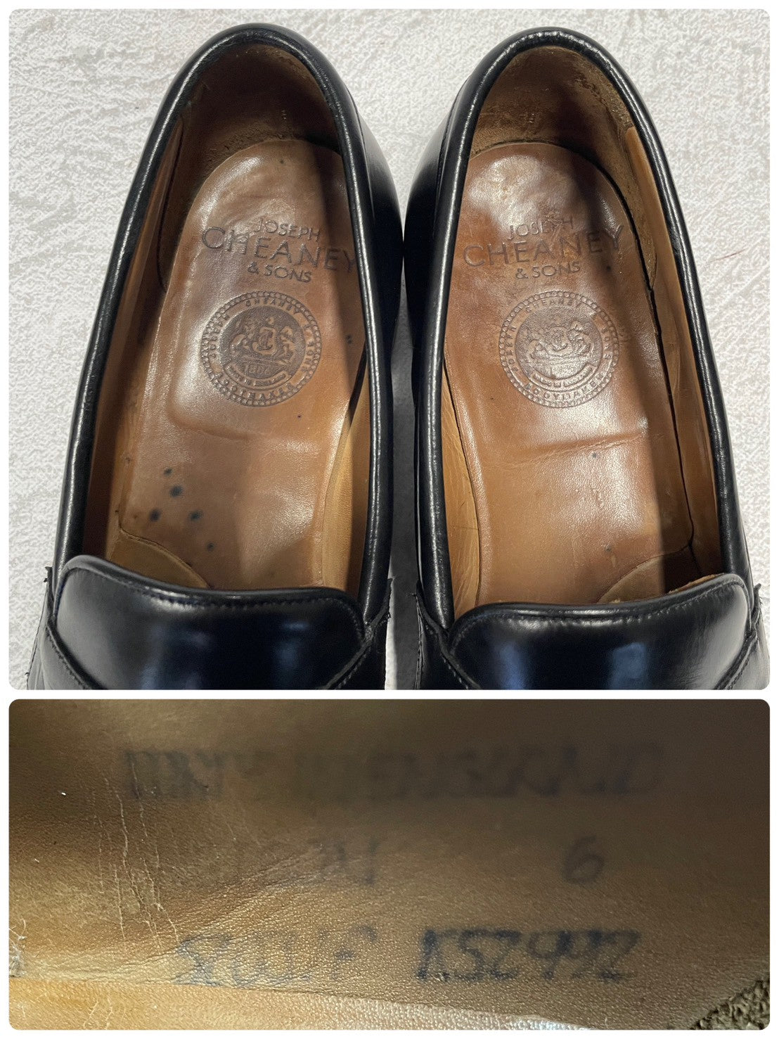 【リフト交換済み】JOSEPH CHEANEY&SONS ジョセフチーニーアンドサンズ HUDSON ハドソン コインローファー ハーフサドル 黒 ブラック UK6 / 24.5〜25.0cm【W3402】