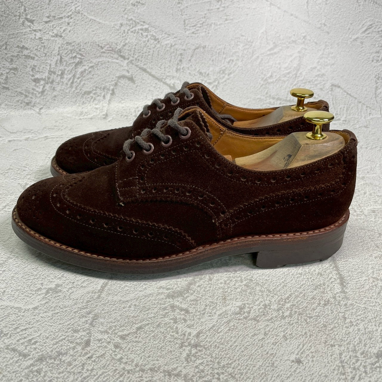 【良品】TRICKER’S トリッカーズ 7252 BOURTON バートン ウィング 外羽根 スエード リッジウェイ 茶 ブラウン UK7.5 / 7h-5 / 26cm【W3407】