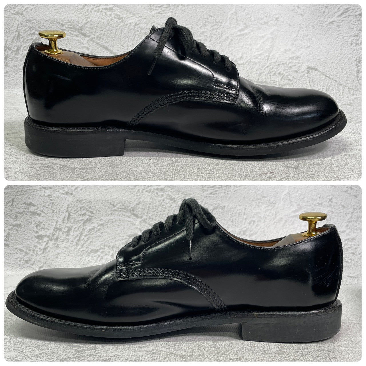 良品】SANDERS サンダース 1384B Officer Shoe オフィサーシューズ プレーン 外羽根 サービス ポリッシュドカーフ ダイナイトソール 黒 ブラック UK7 / 26.0〜26.5 cm【W3414】
