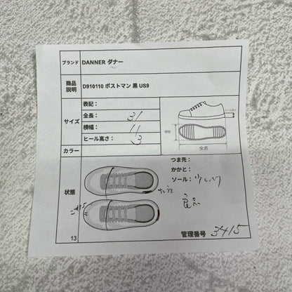 【美品】DANNER ダナー D910110 Postman Shoe ポストマンシューズ プレーン 外羽根 フラットソール 黒 ブラック US9 / 27.0cm【W3415】