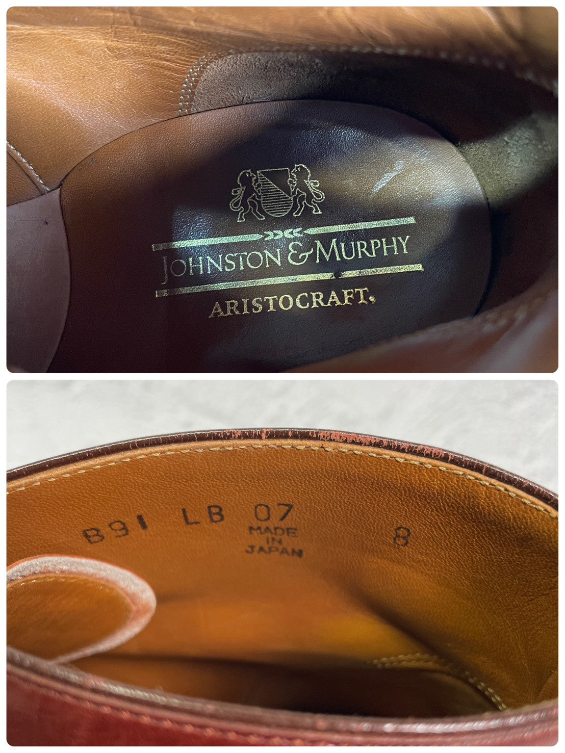 【良品】Johnston&Murphy ジョンストンアンドマーフィー Aristocraft アリストクラフト チャッカブーツ ジョージブーツ 3アイレット 茶 ブラウン US8 / 26cm【W3417】