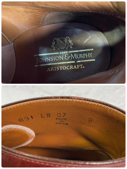 【良品】Johnston&Murphy ジョンストンアンドマーフィー Aristocraft アリストクラフト チャッカブーツ ジョージブーツ 3アイレット 茶 ブラウン US8 / 26cm【W3417】