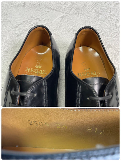 【美品】REGAL リーガル プレーン 外羽根 黒 ブラック BLACK 24cm EE【W3418】サービスシューズ