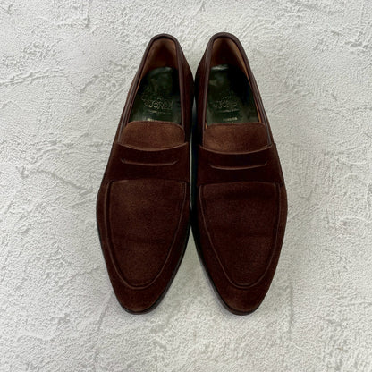 【良品】Crockett&Jones / クロケットアンドジョーンズ BRAMWELL / ブラムウェル コインローファー スエード 濃茶 ブラウン UK7 / 25.5cm【W3422】