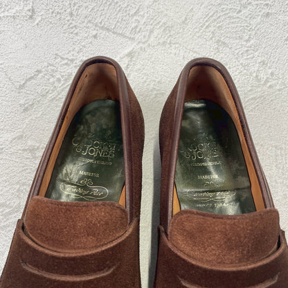 【良品】Crockett&Jones / クロケットアンドジョーンズ BRAMWELL / ブラムウェル コインローファー スエード 濃茶 ブラウン UK7 / 25.5cm【W3422】