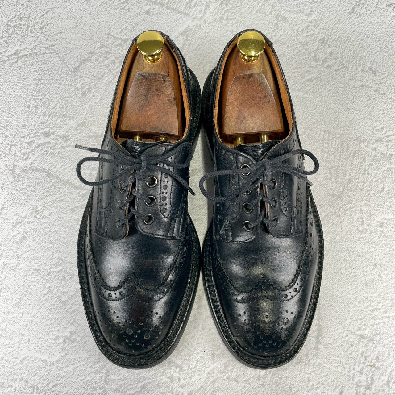 Tricker's SHIPS Exclusive BURTON Wing Full-Brogue Boots, Black, UK 6.5 / 25cm (W3442) [Lift Replacement]