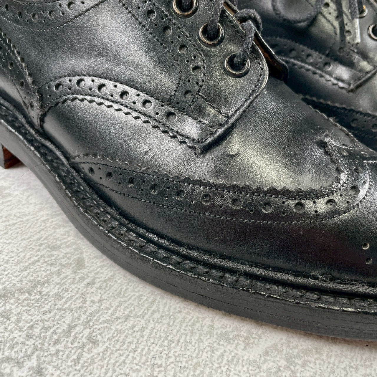 Tricker's SHIPS Exclusive BURTON Wing Full-Brogue Boots, Black, UK 6.5 / 25cm (W3442) [Lift Replacement]