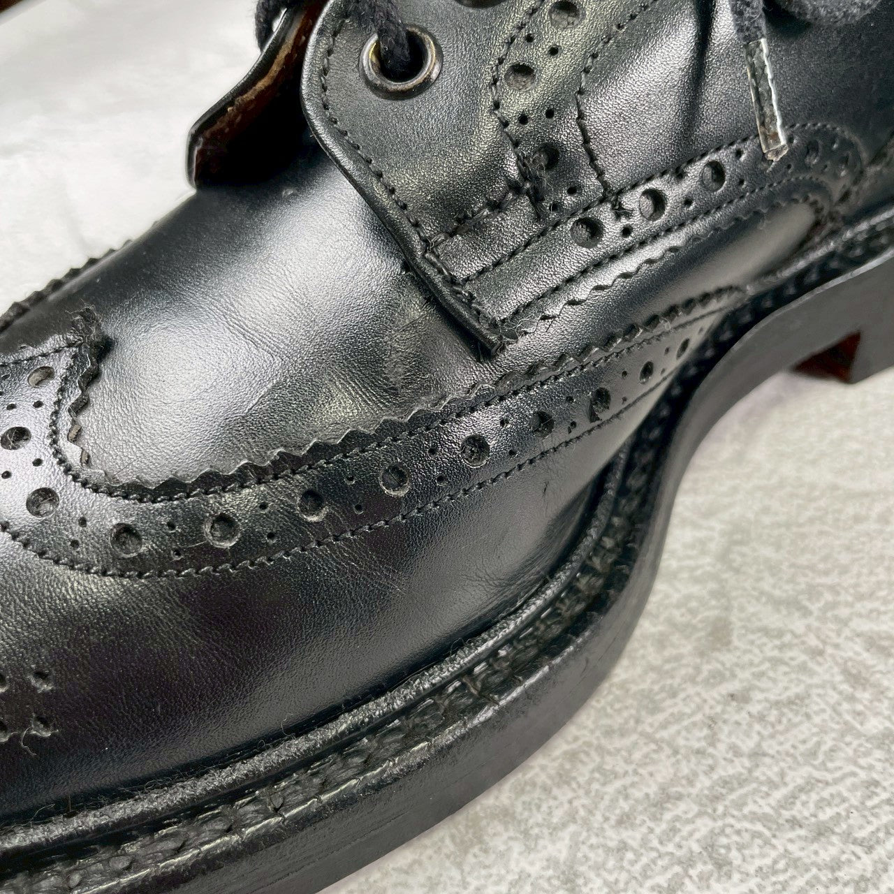 Tricker's SHIPS Exclusive BURTON Wing Full-Brogue Boots, Black, UK 6.5 / 25cm (W3442) [Lift Replacement]
