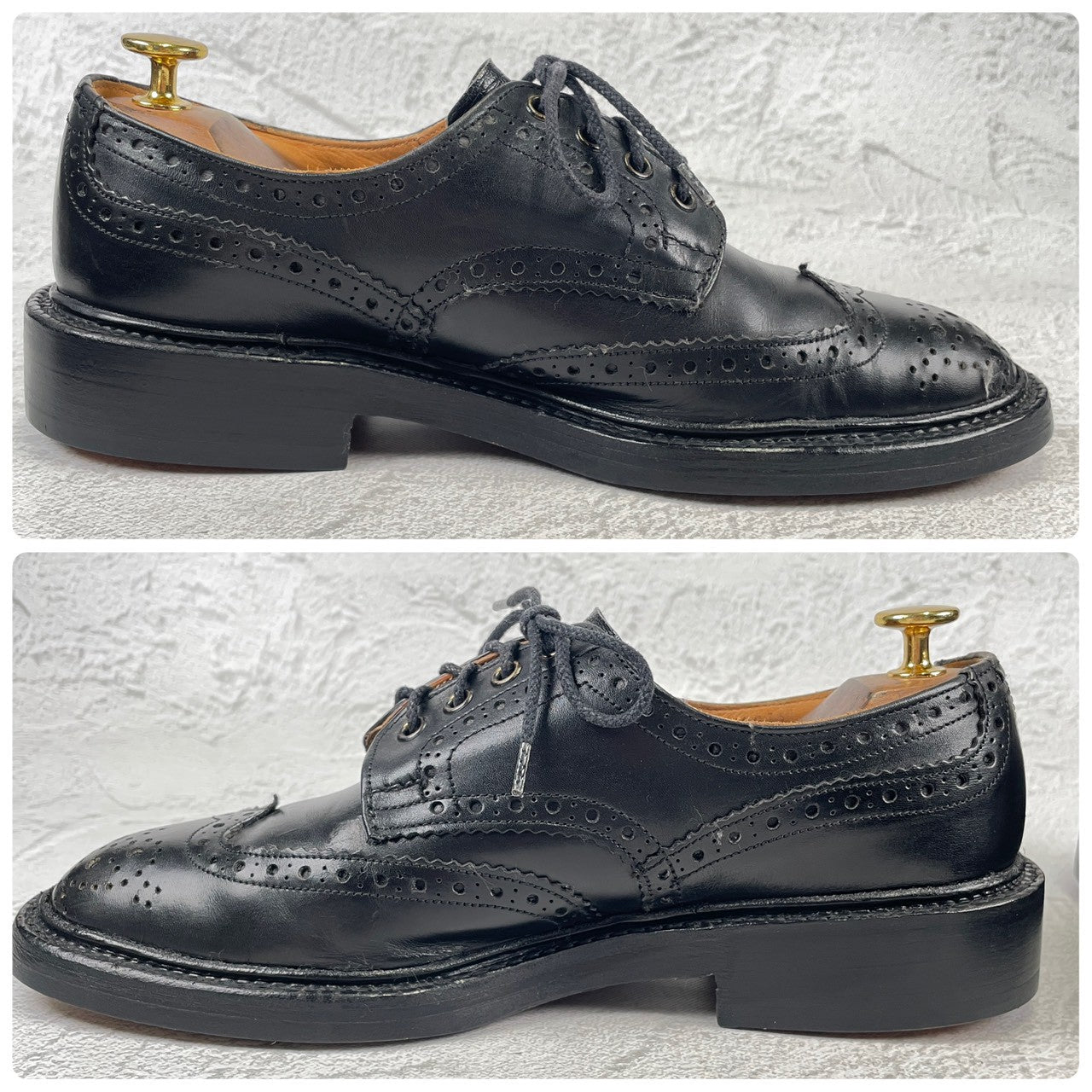 Tricker's SHIPS Exclusive BURTON Wing Full-Brogue Boots, Black, UK 6.5 / 25cm (W3442) [Lift Replacement]