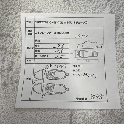 Crockett &amp; Jones Sydney-style penny loafers with a pointed toe and city sole, black, size UK 8.5 (approx. 27cm) [W3445]