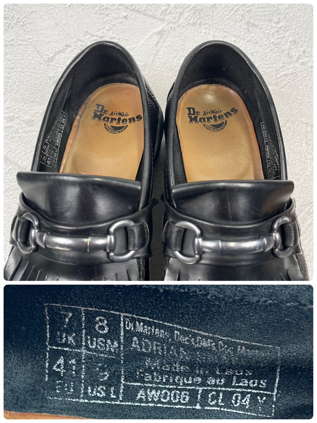 Embossed Dr. Martens ADRIAN SNAFFLE Quilted Bit Loafers in Black, Size UK7 (equivalent to 26.0cm) [W3448]