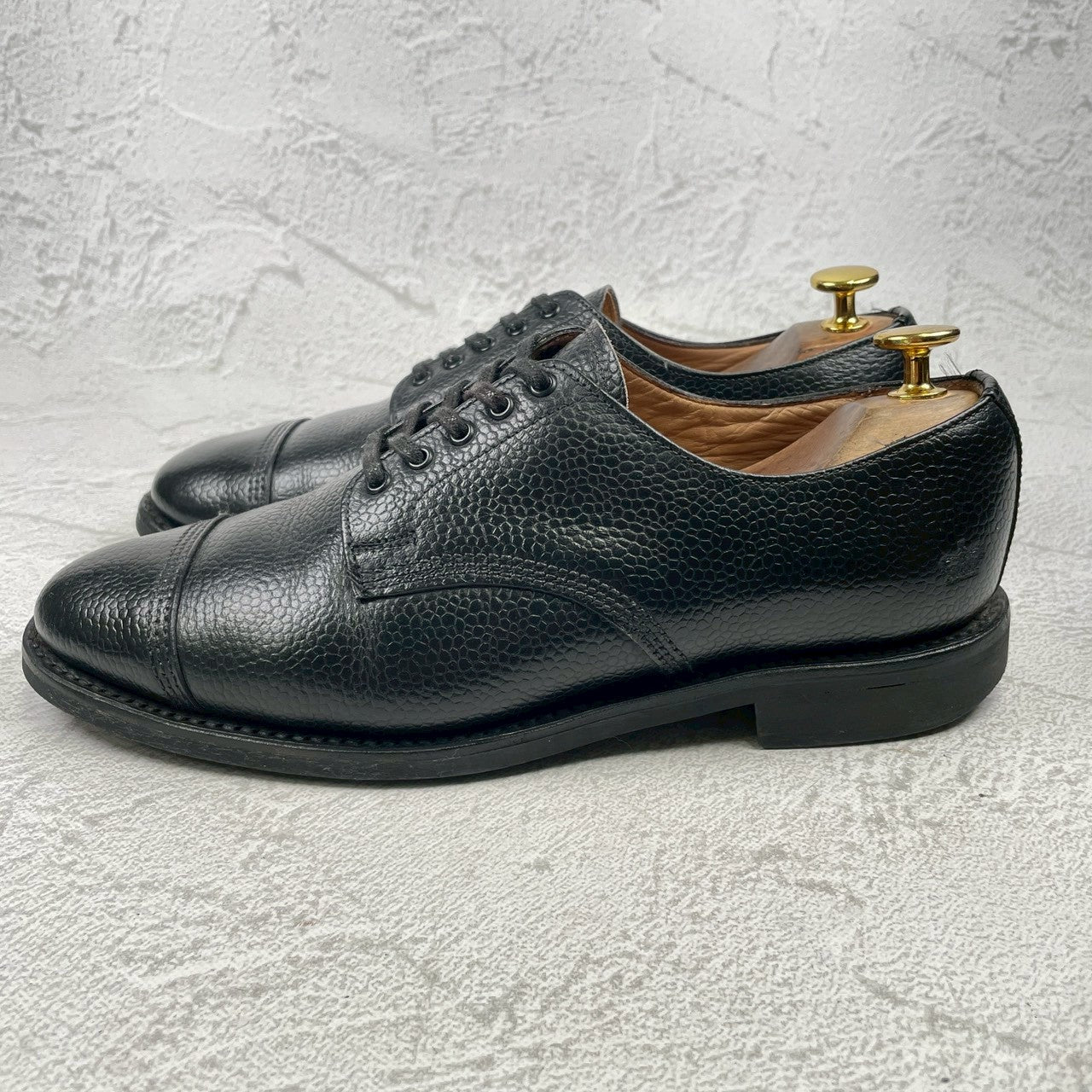 Good Condition SANDERS 1128B Military Derby Shoes, Straight, Wingtip, Grained Leather, Black, UK6 / Size 25.0-25.5cm [W3451]