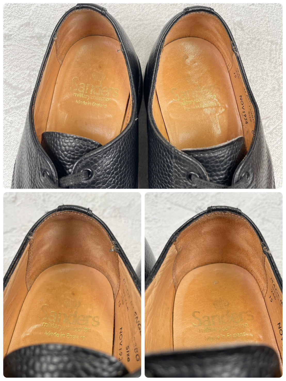 Good Condition SANDERS 1128B Military Derby Shoes, Straight, Wingtip, Grained Leather, Black, UK6 / Size 25.0-25.5cm [W3451]