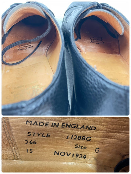 Good Condition SANDERS 1128B Military Derby Shoes, Straight, Wingtip, Grained Leather, Black, UK6 / Size 25.0-25.5cm [W3451]