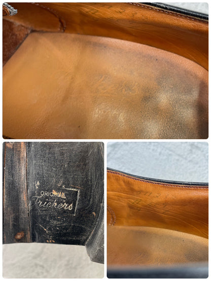 [1970s] Tricker's Plain Toe Boots, Wingtip, Old Logo, Black, UK Size 9-6 (equivalent to 27.5cm) [W3455]