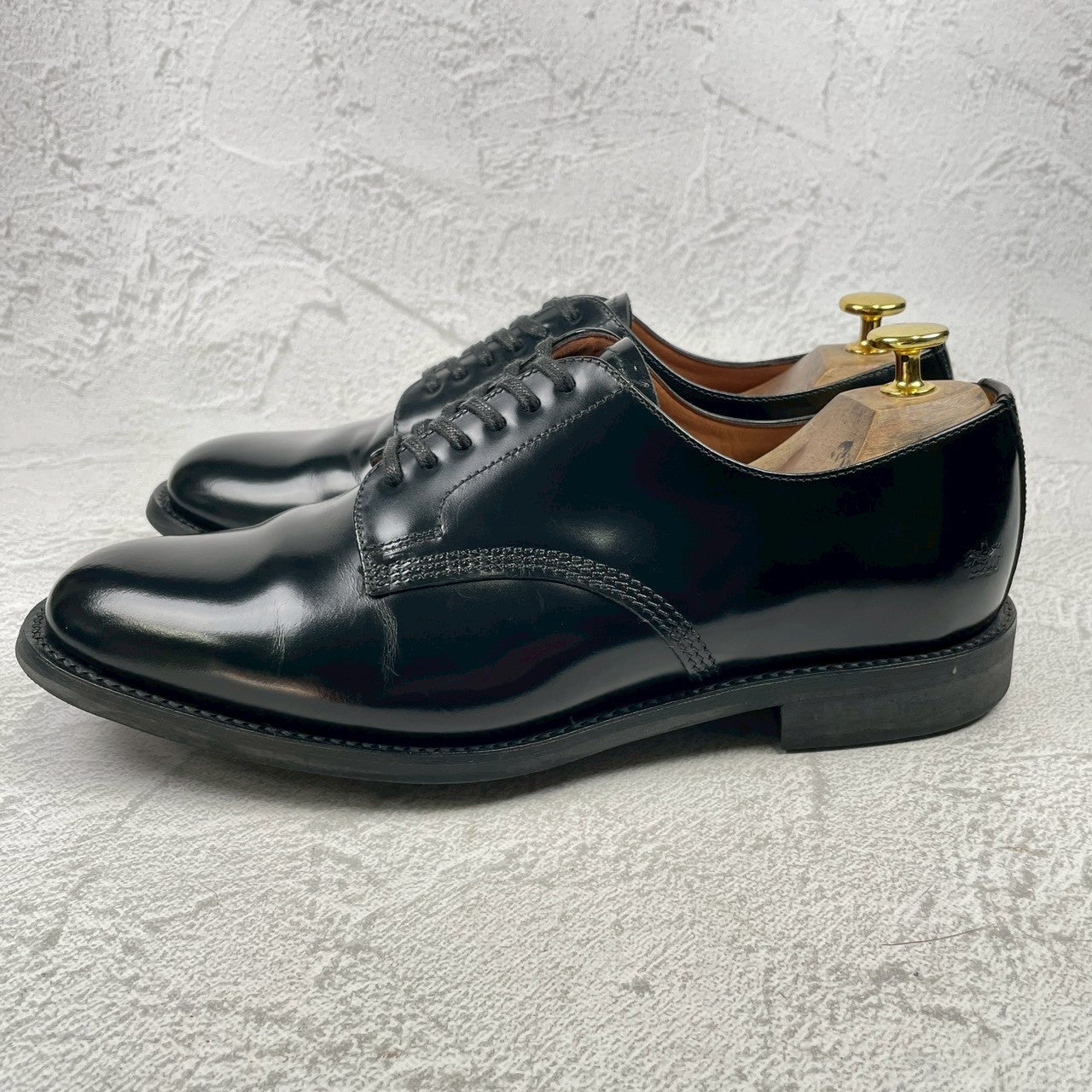 Excellent condition SANDERS 1384 Officer Shoes, plain with an open lacing and Dainite sole, black, UK size 7.5 (26.5-27.0cm) [W3456]