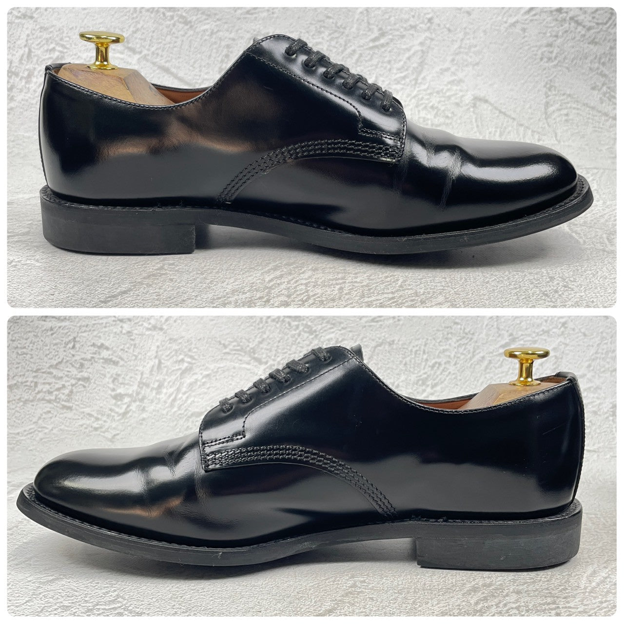 Excellent condition SANDERS 1384 Officer Shoes, plain with an open lacing and Dainite sole, black, UK size 7.5 (26.5-27.0cm) [W3456]