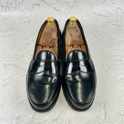[Saddle Repaired] Jalan Sriwijaya 98324 Penny Loafers, Half Saddle, Black, UK 7.5 / 26cm [W3459]