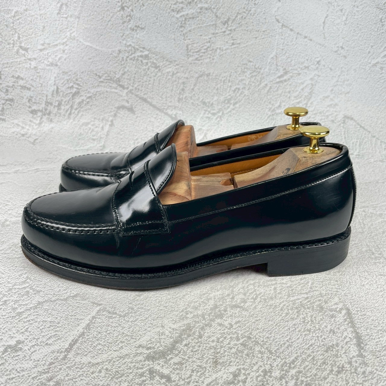 [Saddle Repaired] Jalan Sriwijaya 98324 Penny Loafers, Half Saddle, Black, UK 7.5 / 26cm [W3459]
