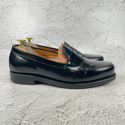 [Saddle Repaired] Jalan Sriwijaya 98324 Penny Loafers, Half Saddle, Black, UK 7.5 / 26cm [W3459]
