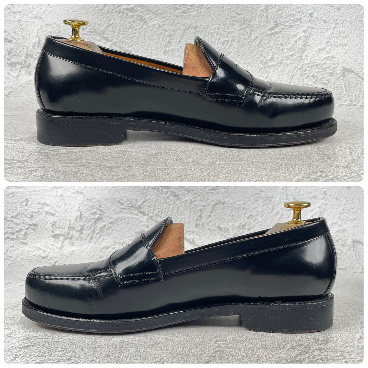 [Saddle Repaired] Jalan Sriwijaya 98324 Penny Loafers, Half Saddle, Black, UK 7.5 / 26cm [W3459]