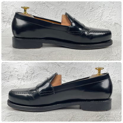 [Saddle Repaired] Jalan Sriwijaya 98324 Penny Loafers, Half Saddle, Black, UK 7.5 / 26cm [W3459]