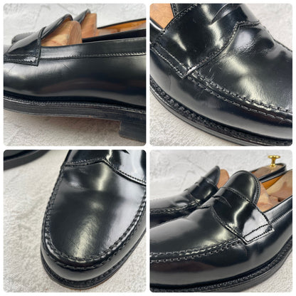 [Saddle Repaired] Jalan Sriwijaya 98324 Penny Loafers, Half Saddle, Black, UK 7.5 / 26cm [W3459]