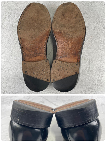[Saddle Repaired] Jalan Sriwijaya 98324 Penny Loafers, Half Saddle, Black, UK 7.5 / 26cm [W3459]
