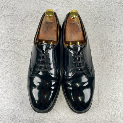 SANDERS 8686 patent leather plain lacing 4-eye leather sole black UK 7.5 / size 26.5-27cm [W3465]