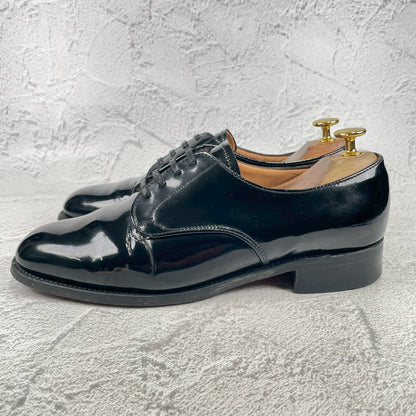 SANDERS 8686 patent leather plain lacing 4-eye leather sole black UK 7.5 / size 26.5-27cm [W3465]