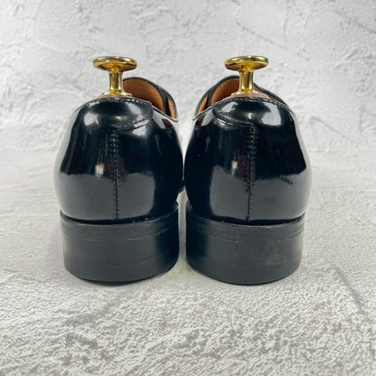 SANDERS 8686 patent leather plain lacing 4-eye leather sole black UK 7.5 / size 26.5-27cm [W3465]