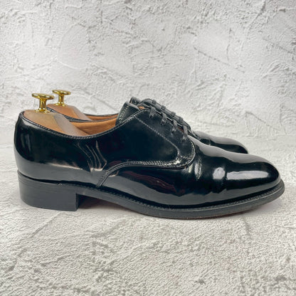 SANDERS 8686 patent leather plain lacing 4-eye leather sole black UK 7.5 / size 26.5-27cm [W3465]