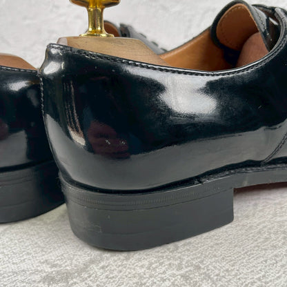 SANDERS 8686 patent leather plain lacing 4-eye leather sole black UK 7.5 / size 26.5-27cm [W3465]