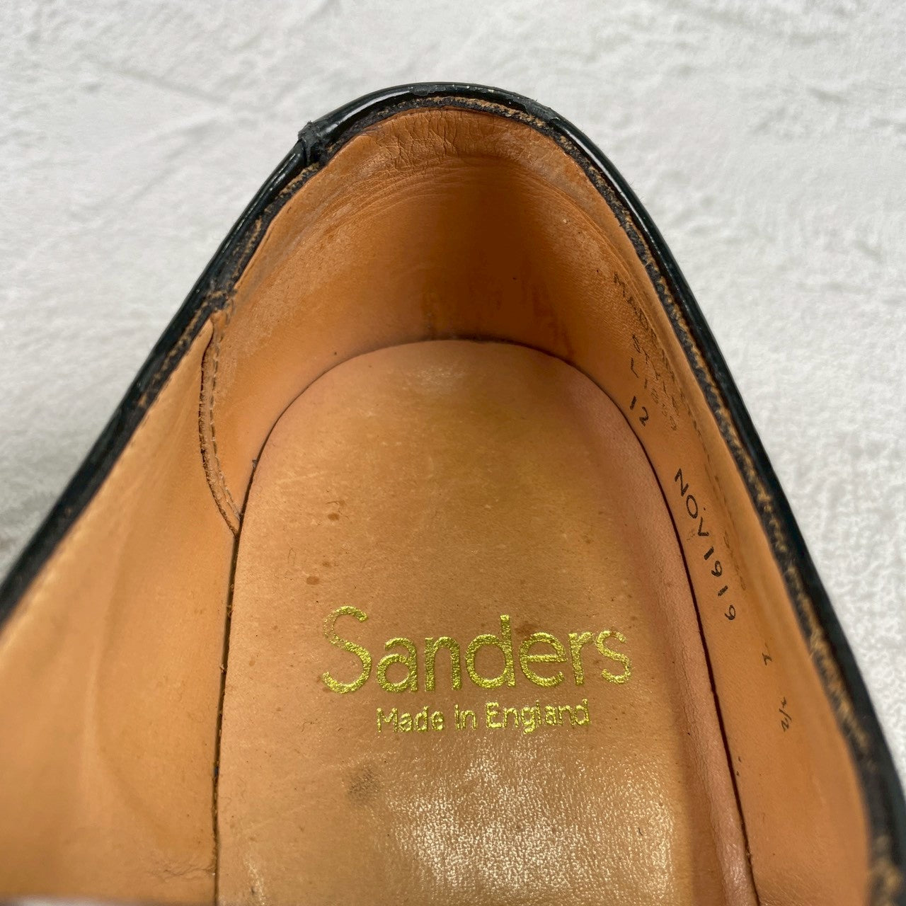 SANDERS 8686 patent leather plain lacing 4-eye leather sole black UK 7.5 / size 26.5-27cm [W3465]