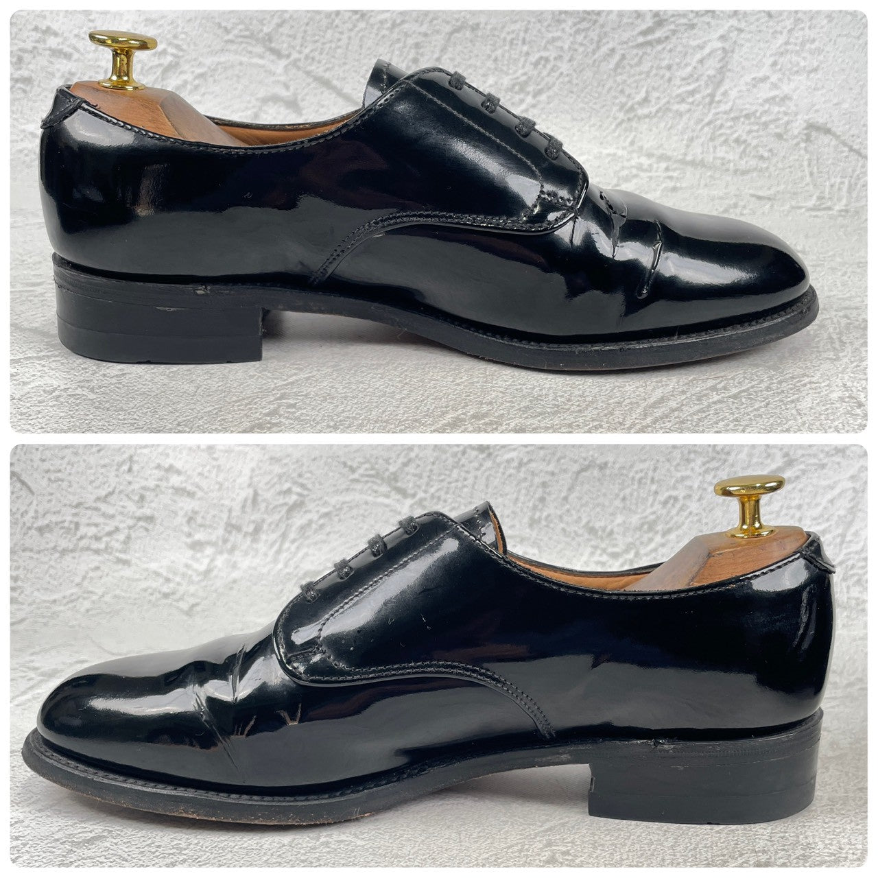 SANDERS 8686 patent leather plain lacing 4-eye leather sole black UK 7.5 / size 26.5-27cm [W3465]
