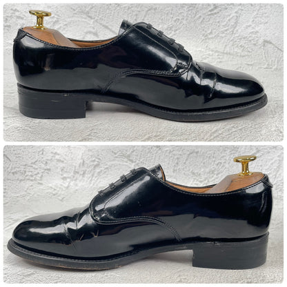 SANDERS 8686 patent leather plain lacing 4-eye leather sole black UK 7.5 / size 26.5-27cm [W3465]