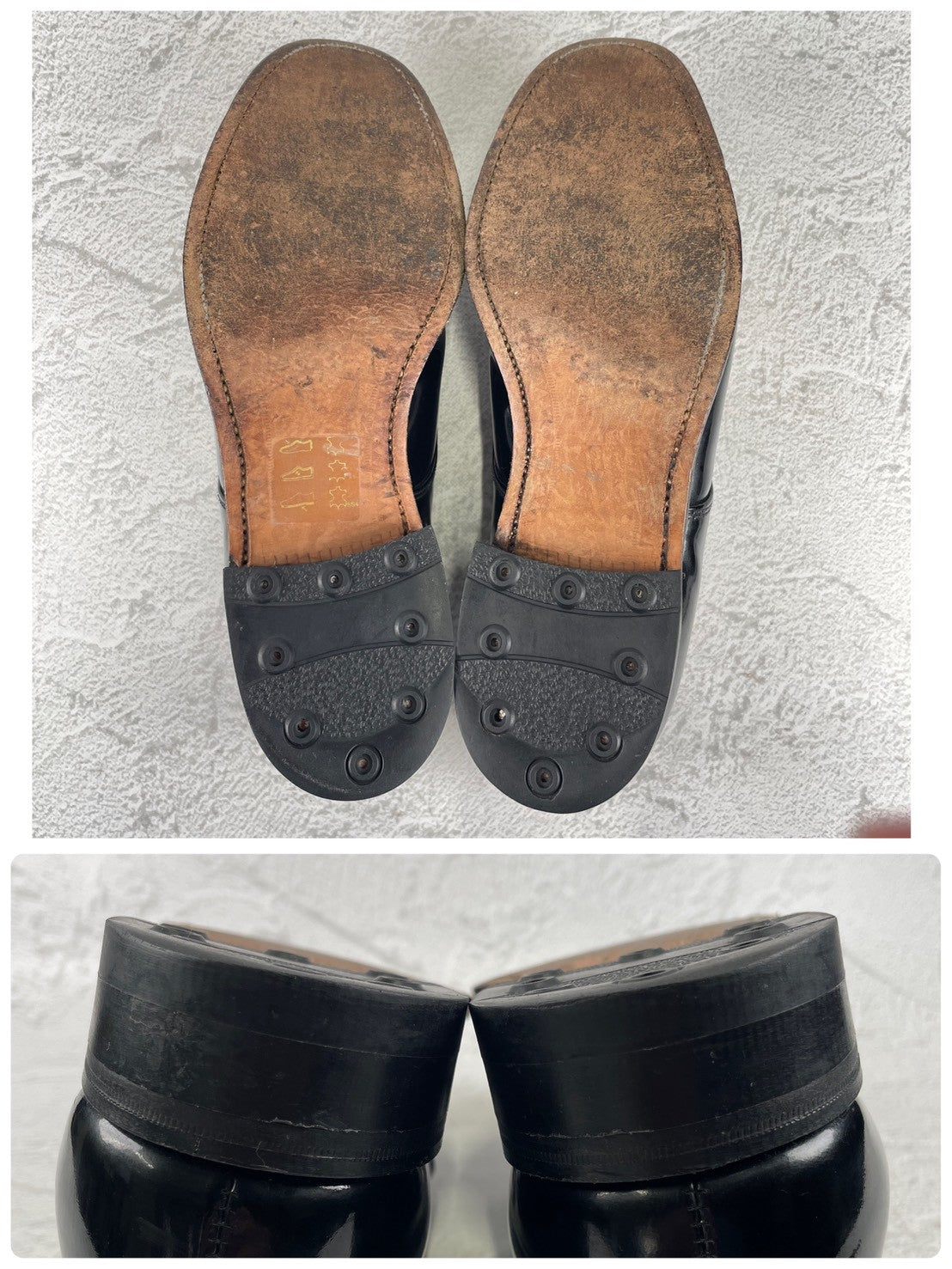 SANDERS 8686 patent leather plain lacing 4-eye leather sole black UK 7.5 / size 26.5-27cm [W3465]